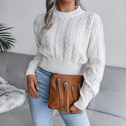 Damen Grobstrickpullover mit verlängertem Bund und Kunstleder-Applikationen Stalluxe