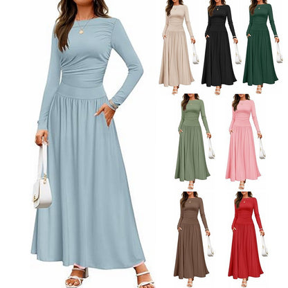 Damen Elegantes Maxikleid mit langen Ärmeln und praktischen Taschen Stalluxe