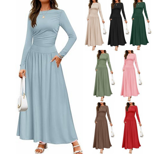 Damen Elegantes Maxikleid mit langen Ärmeln und praktischen Taschen Stalluxe