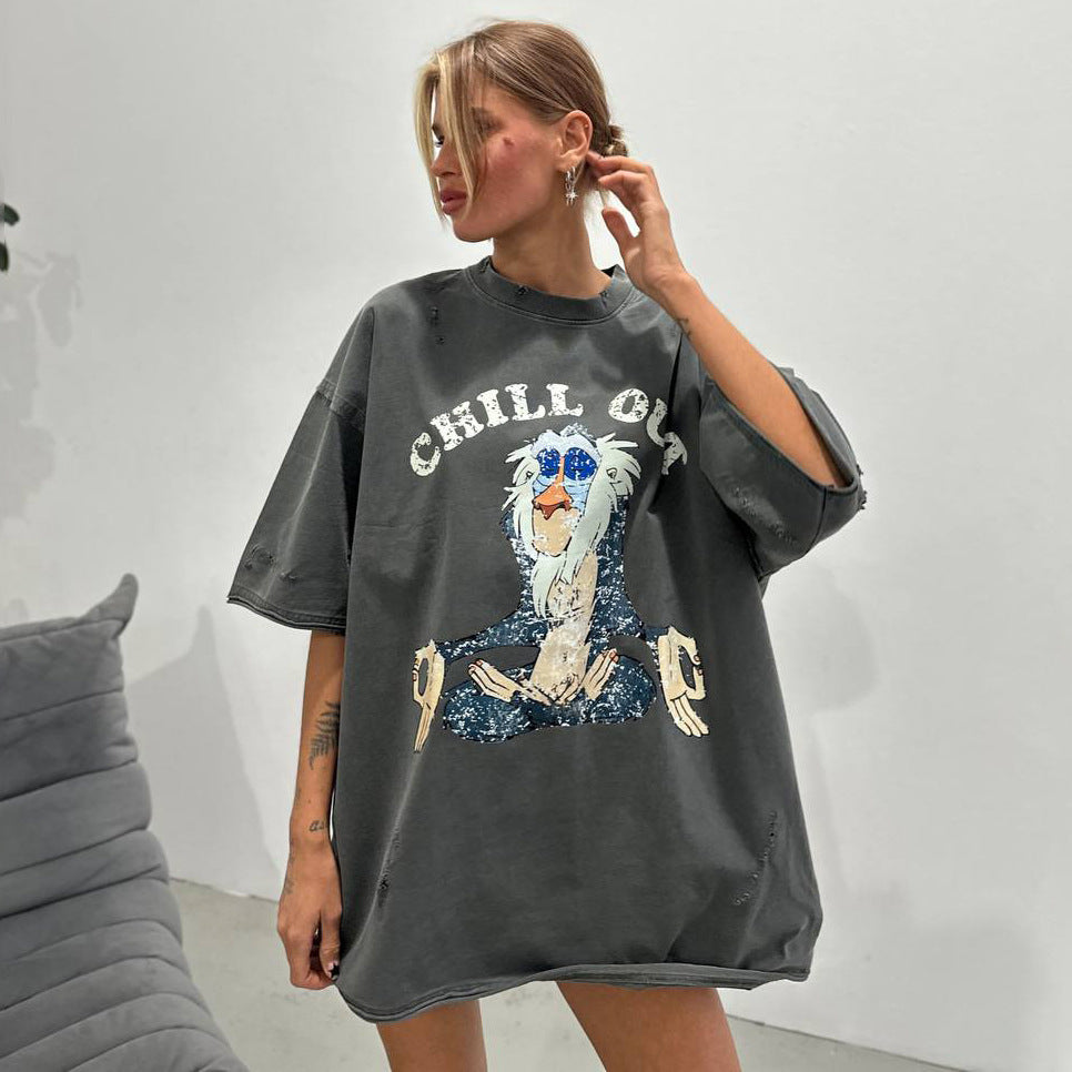 Damen Oversized T-Shirt mit kreativem Vintage-Motiv Stalluxe
