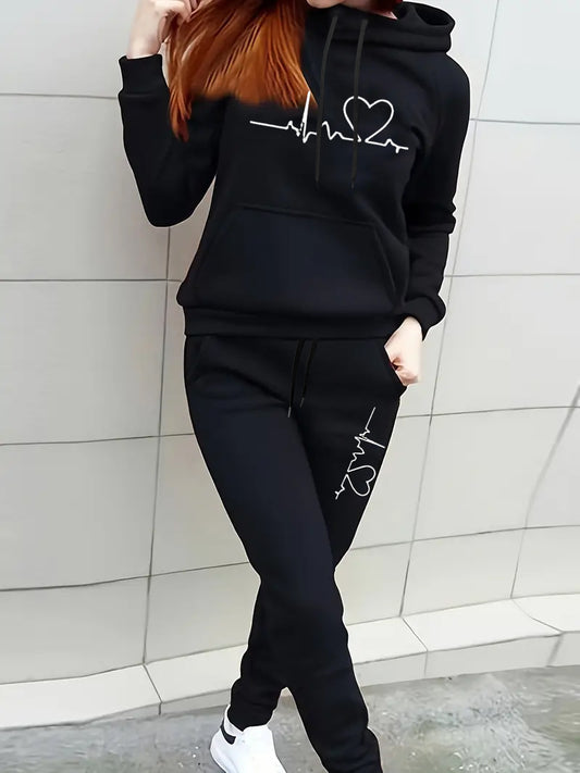 Damen Hoodie und Jogginghose Set mit modernem Herzmotiv Stalluxe