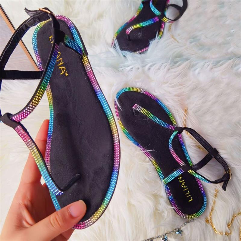 Damen modische Zehentrenner-Sandalen mit funkelnden Strassverzierungen und transparenten Riemen Stalluxe