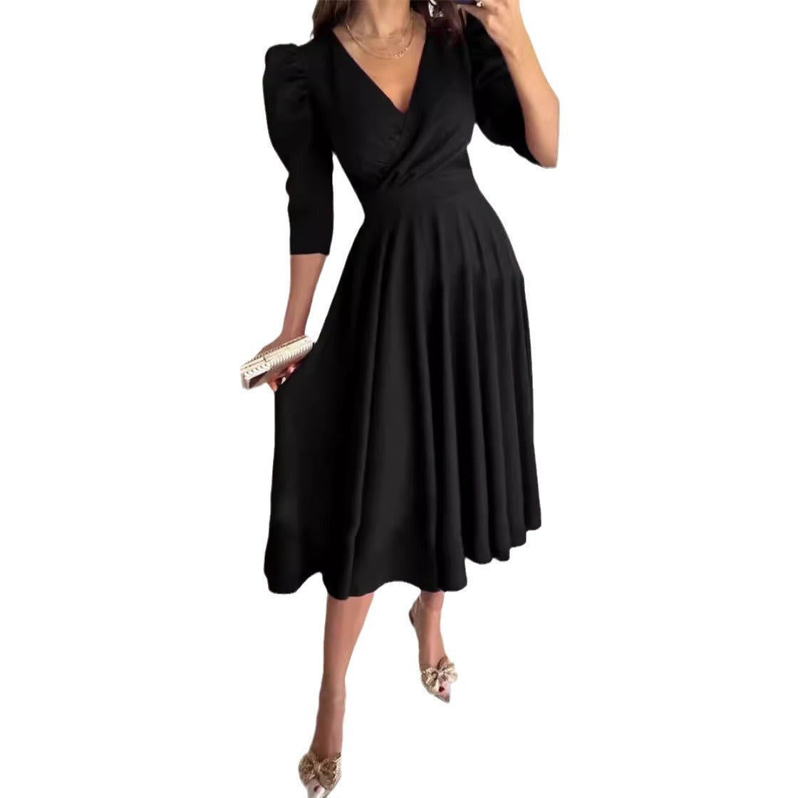 Damen Wickelkleid mit voluminösen Ärmeln und schwingendem Rock Stalluxe