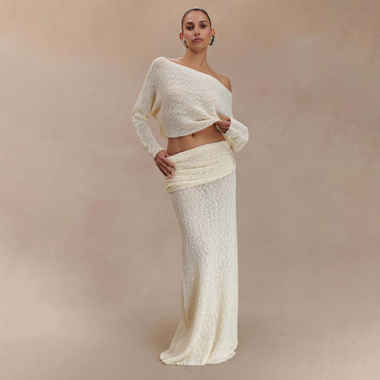 Damen elegantes Set aus Crop-Oberteil und Maxi-Rock mit Rüschendetails Stalluxe