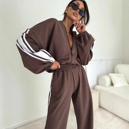 Damen Sportliches Zweiteiler-Set mit voluminösen Ärmel und elastischen Bund Stalluxe