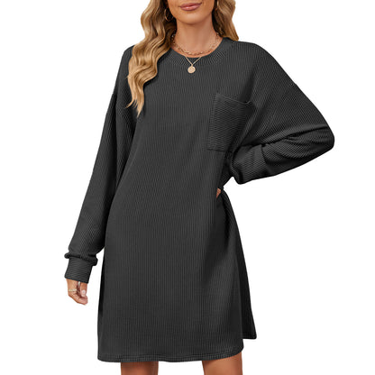Damen lässiges Langarm Kleid mit praktischen Taschen und modernem Strukturdesign Stalluxe