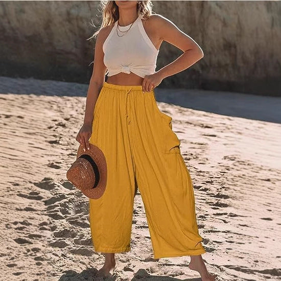 Damen Weit geschnittene Sommerhose mit elastischem Bund und praktischen Seitentaschen Stalluxe