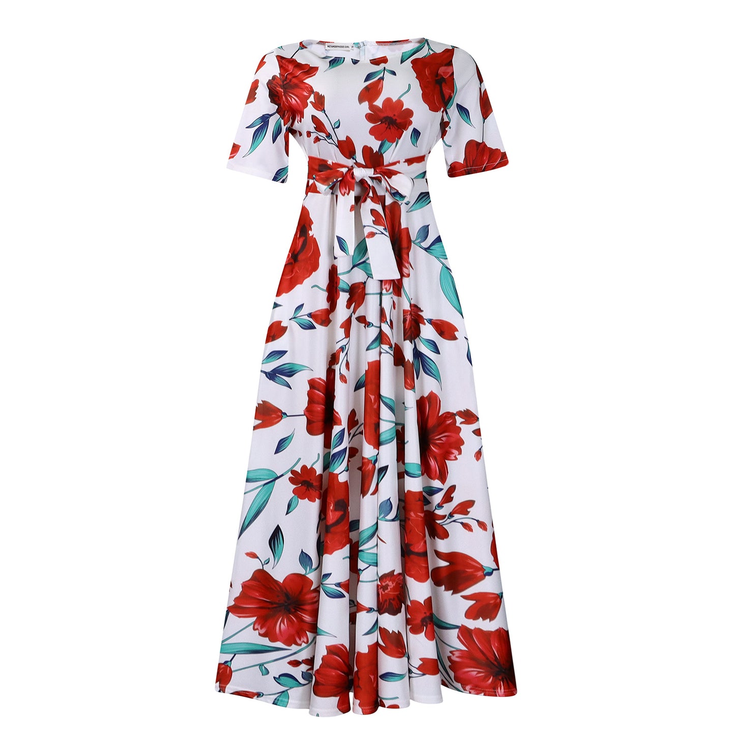 Damen Maxikleid mit modischem Grafikdruck und tailliertem Gürtel Stalluxe