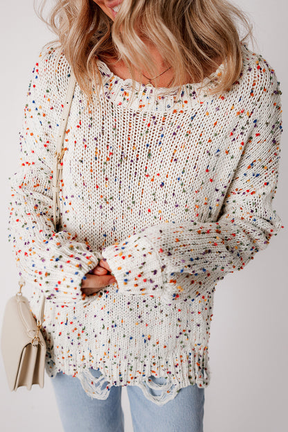 Damen lässiger Strickpullover mit buntem Sprenkel-Design und gemütlichem Rundhalsausschnitt Stalluxe