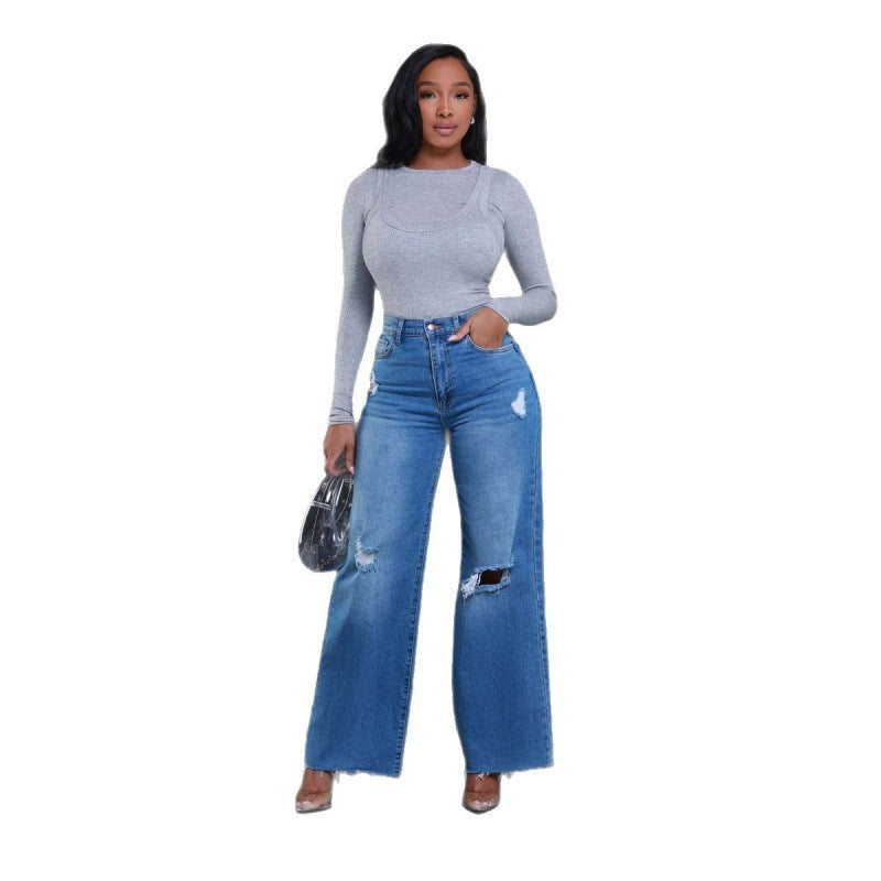 Damen Weit geschnittene Jeans mit stylishen Distressed-Details Stalluxe