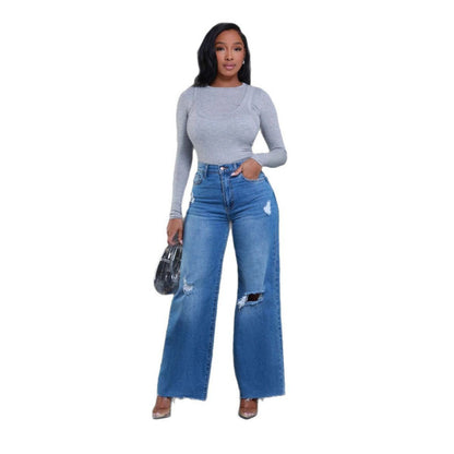 Damen Weit geschnittene Jeans mit stylishen Distressed-Details Stalluxe