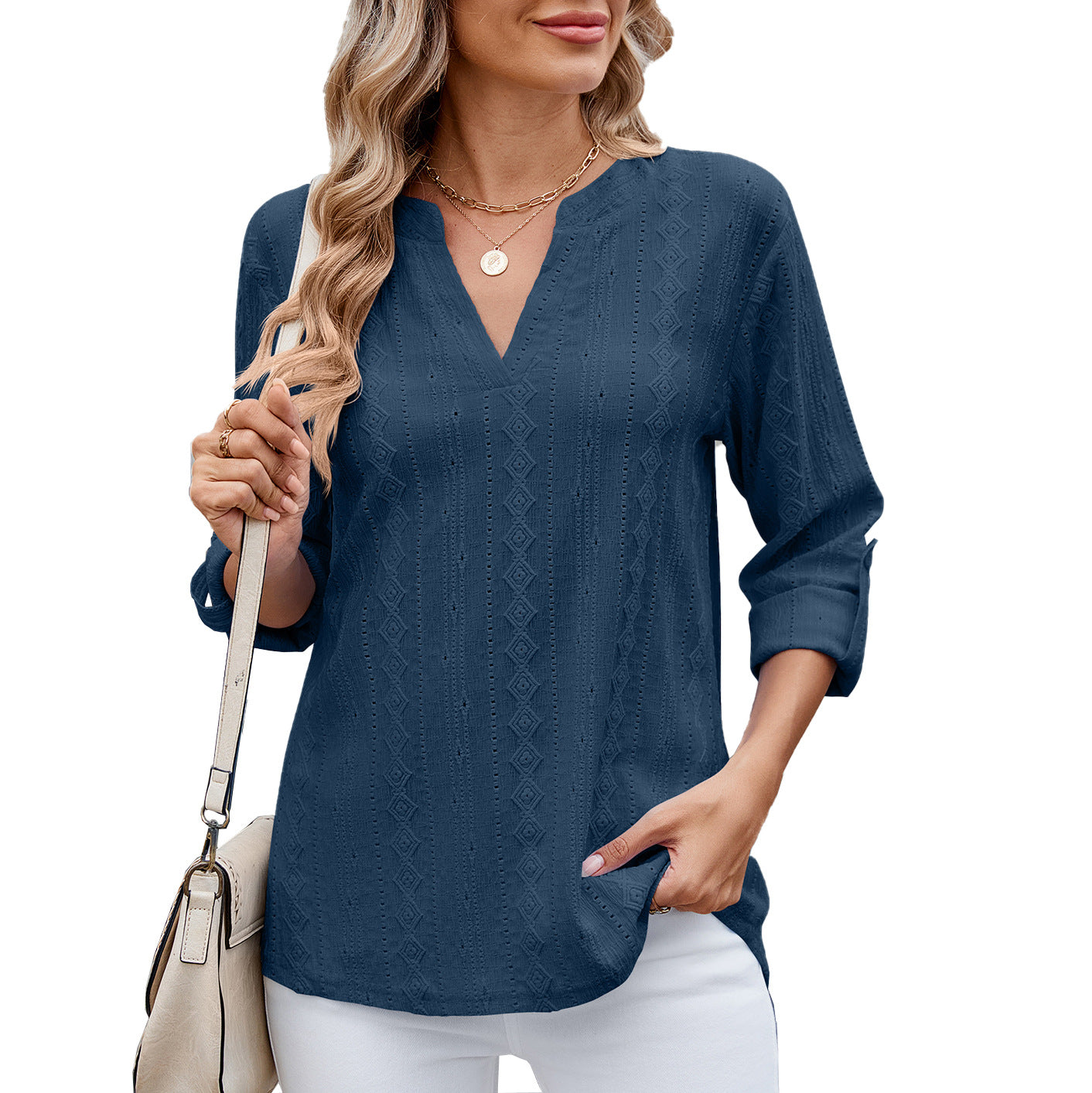 Damen Elegantes und luftiges Blusenshirt mit V-Ausschnitt Stalluxe