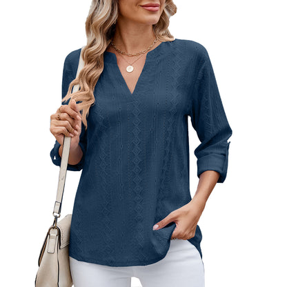 Damen Elegantes und luftiges Blusenshirt mit V-Ausschnitt Stalluxe