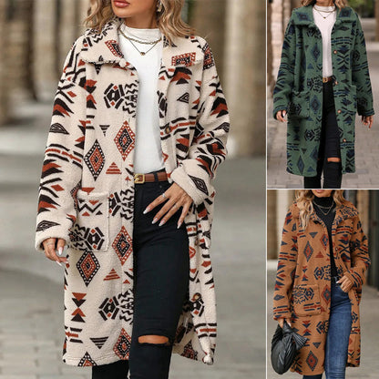 Damen Gemusterte Fleece-Jacke mit verlängertem Schnitt Stalluxe