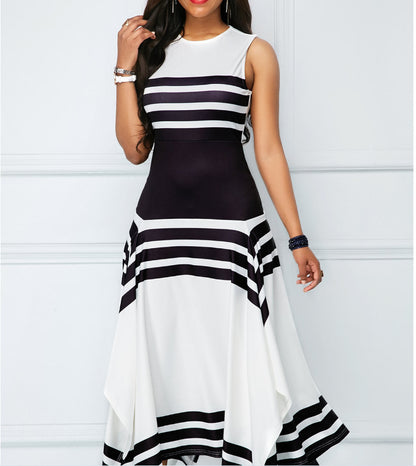 Damen asymmetrisches Maxikleid mit Streifenmuster Stalluxe