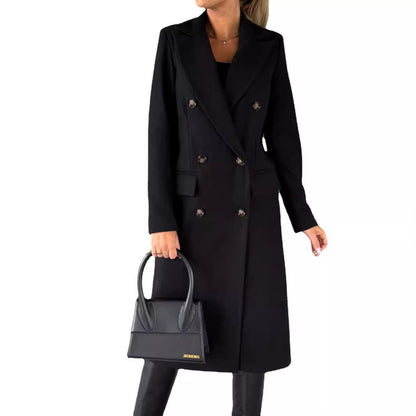 Damen Eleganter doppelreiheriger Mantel mit Seitentaschen und schmalem Schnitt Stalluxe