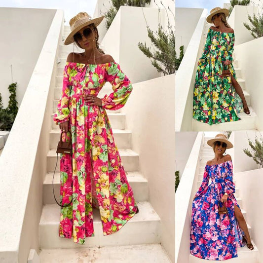 Damen Maxikleid mit schulterfreiem Schnitt und floralem Design Stalluxe