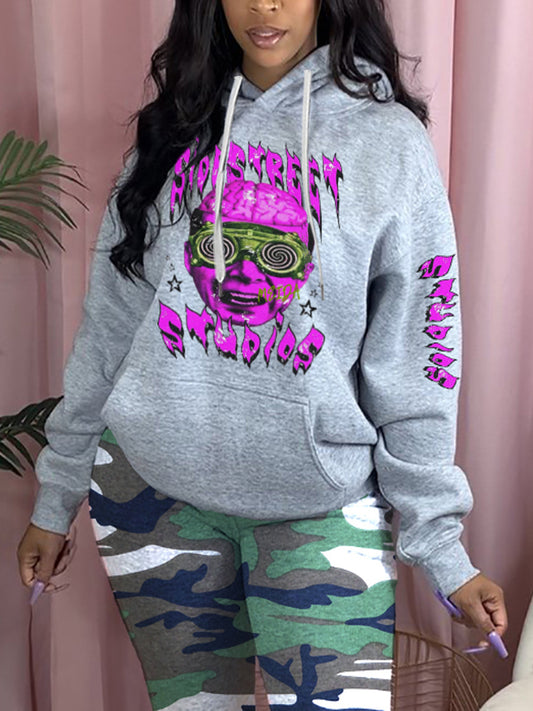 Damen sportlicher Kapuzenpullover mit künstlerischem Grafikdesign Stalluxe