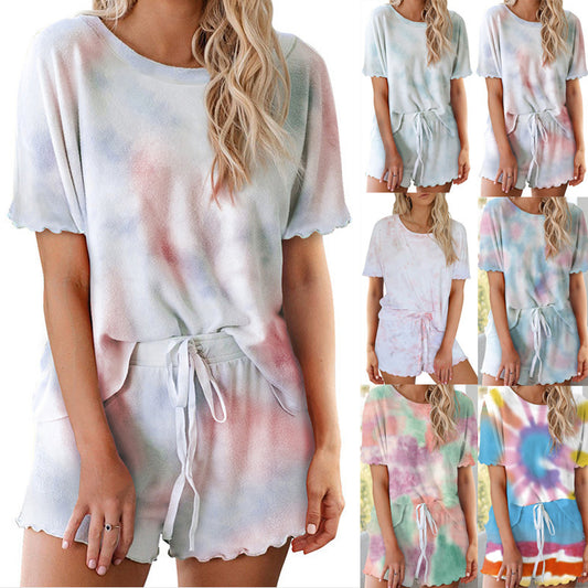 Damen lässiges Freizeit-Set mit modischem Batikmuster und elastischem Bund Stalluxe
