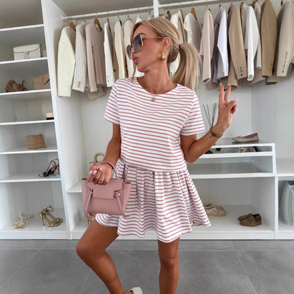 Damen gestreiftes Freizeitkleid mit weit schwingendem Rock Stalluxe
