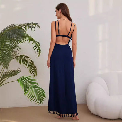 Damen Maxikleid mit eleganter Wickeloptik und verspieltem Rüschenrand Stalluxe