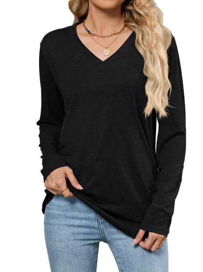 Damen Viskose Langarmshirt mit modischem V-Ausschnitt und lockerer Passform Stalluxe