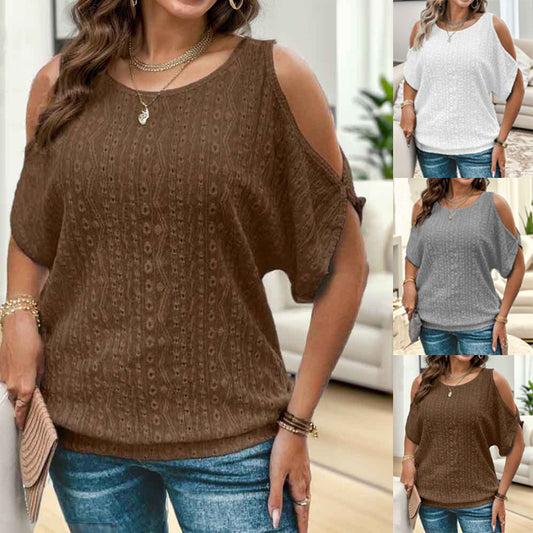 Damen modisches Oberteil mit offenen Schultern und strukturierter Stricktextur Stalluxe