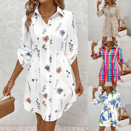 Damen Hemdblusenkleid mit floralen Akzenten und komfortablem Schnitt Stalluxe