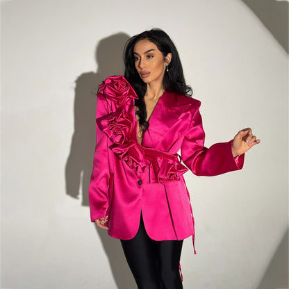 Damen Blazer mit voluminösen Rüschendetails und elegantem Kragen Stalluxe