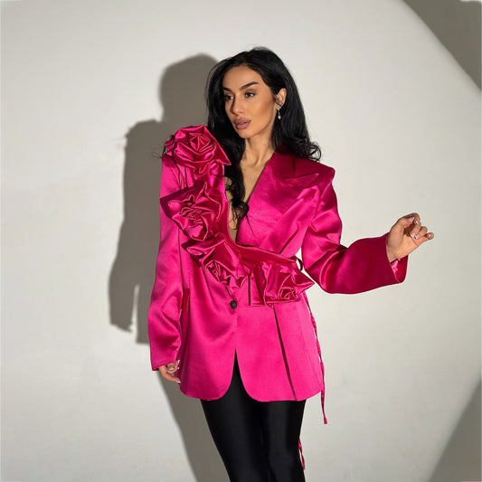 Damen Blazer mit voluminösen Rüschendetails und elegantem Kragen Stalluxe