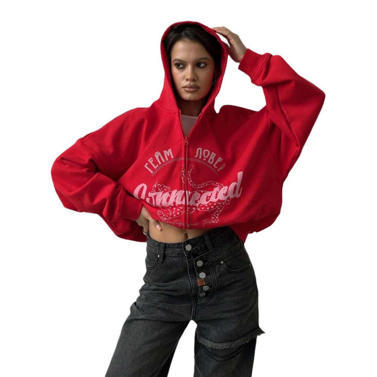 Damen oversized Kapuzenjacke mit kreativem Druck Stalluxe
