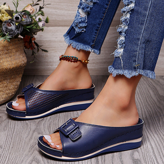 Damen Bequeme Wedge-Sandalen mit modischer Schnalle Stalluxe
