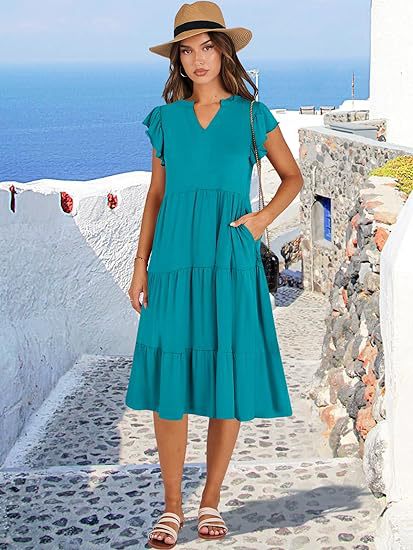 Damen Freizeitkleid mit Rüschendetails und Taschen Stalluxe