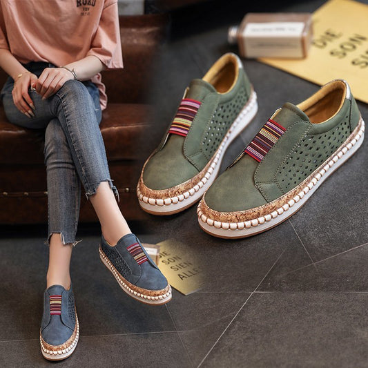 Damen Atmungsaktive Slip-On Sneakers mit elastischem Riemen und modischem Korkdesign Stalluxe