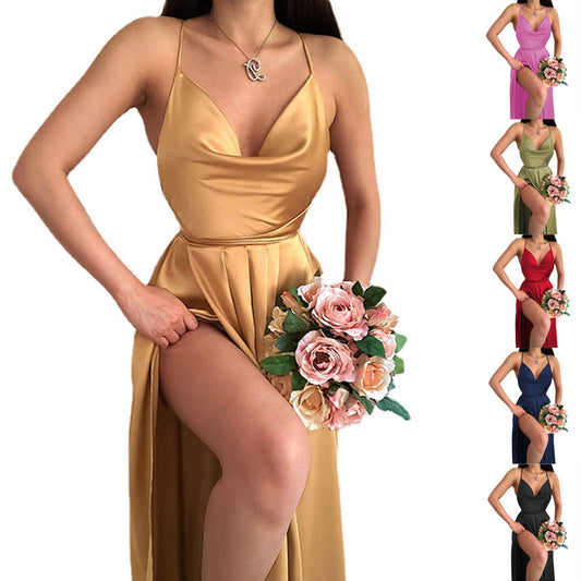 Damen Hochzeitskleid mit elegantem V-Ausschnitt und fließendem Rock Stalluxe