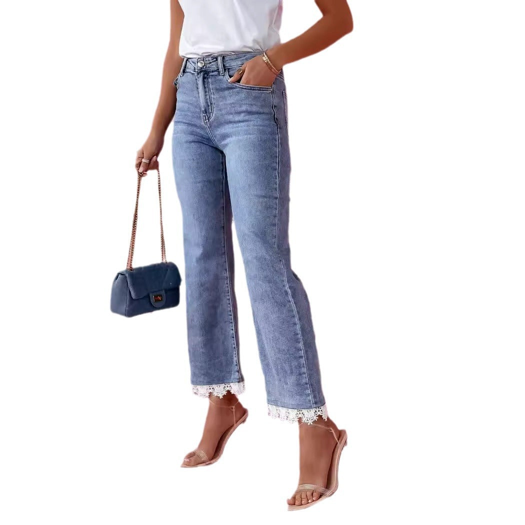 Damen Weit geschnittene Jeans mit Spitzenabschluss Stalluxe