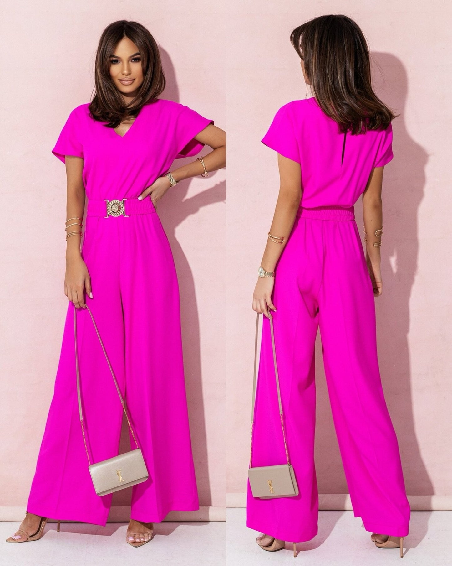 Damen Modischer Overall mit weitem Bein und Taillengürtel Stalluxe