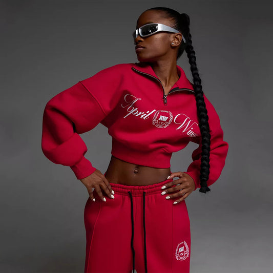 Damen modisches Sweatshirt mit Reißverschluss und weiten Jogginghose Stalluxe