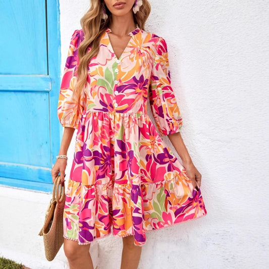 Damen Blusenkleid mit floralen Prints und voluminösen Ärmeln Stalluxe
