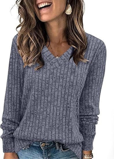 Damen Strickpullover mit V-Ausschnitt und strukturiertem Rippendesign Stalluxe