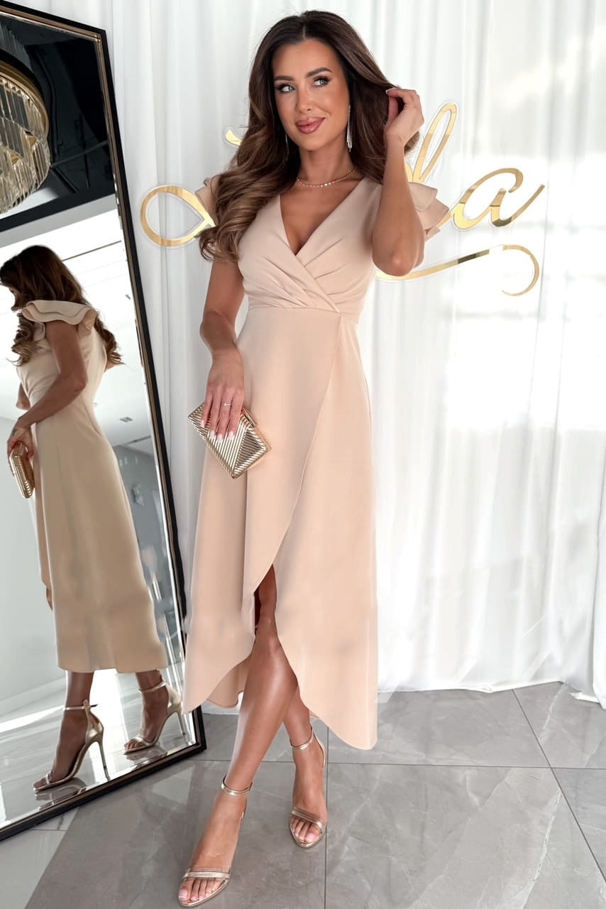 Damen Wickelkleid mit voluminösen Ärmeln und elegantem Schlitz Stalluxe