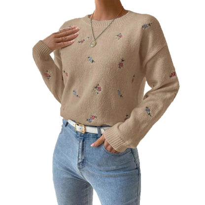 Damen Strickpullover mit floralen Stickdetails und lässigem Schnitt Stalluxe