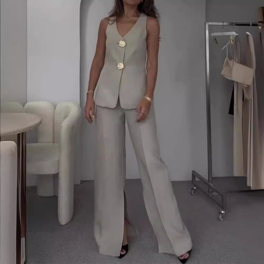 Damen Elegant geschnittenes Jumpsuit mit schmalem Oberteil und weitem Bein Stalluxe