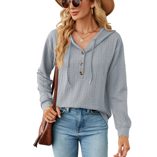 Damen lässiger Kapuzenpullover mit strukturierter Oberfläche und Knopfdetails Stalluxe