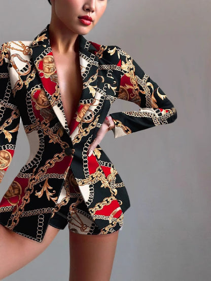 Damen Lebhaftes Blazer-Set mit Shorts und modernem Farbspiel Stalluxe
