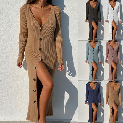 Damen Strickkleid mit Knopfleiste und Schlitzausschnitt Stalluxe