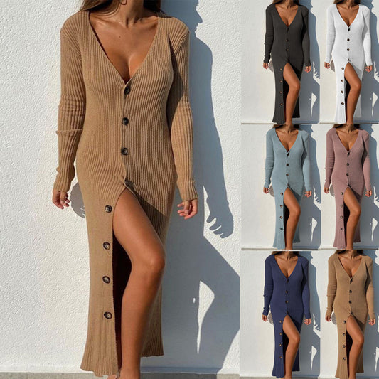 Damen Strickkleid mit Knopfleiste und Schlitzausschnitt Stalluxe