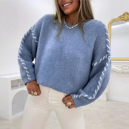 Damen Oversized Strickpullover mit kontrastierendem Saum Stalluxe