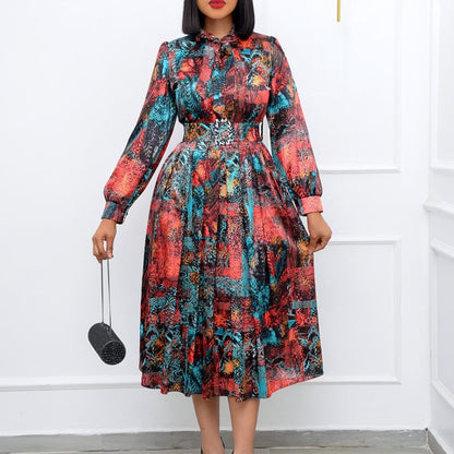 Damen Maxikleid mit elegantem Schluppenkragen und tailliertem Gürtel Stalluxe