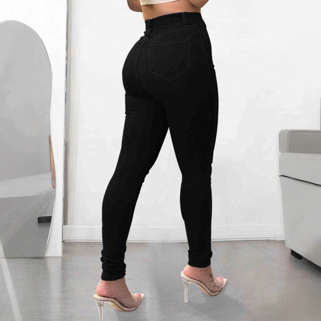 Damen Figurbetonte High-Waist Jeans mit Perlenapplikationen Stalluxe